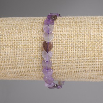 Heart-Shaped Amethyst Bracelet, 8mm Beads, 18 cm Length, Elastic
