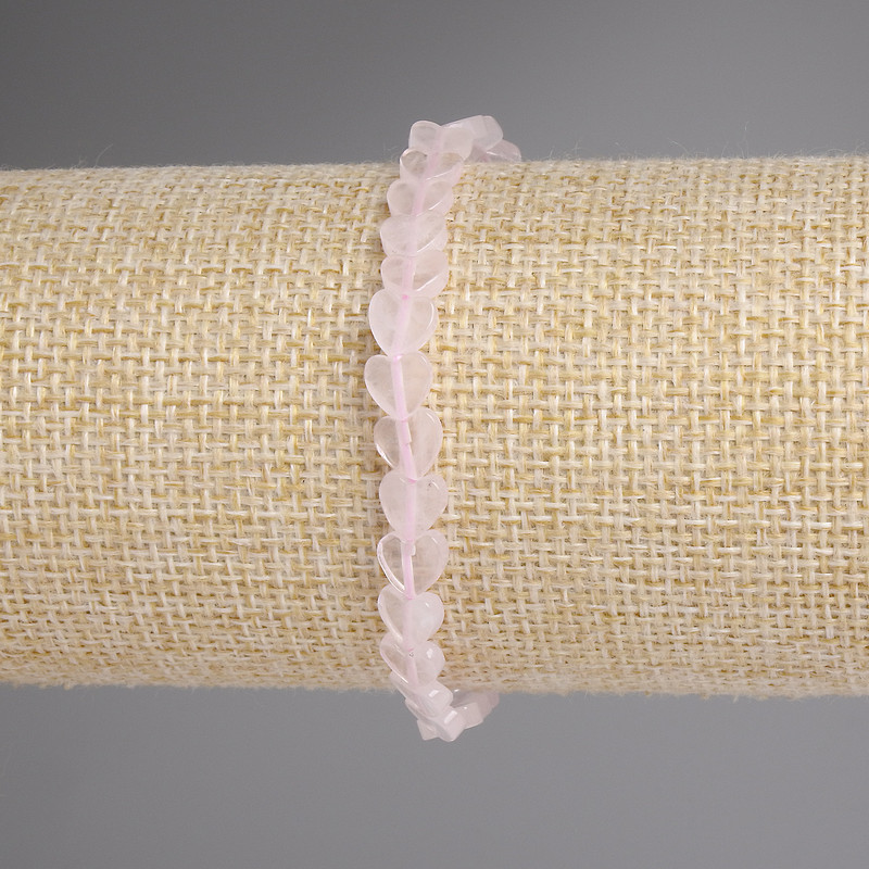 Rose Quartz Heart Bracelet, 6 mm Beads, 18 cm Stretch