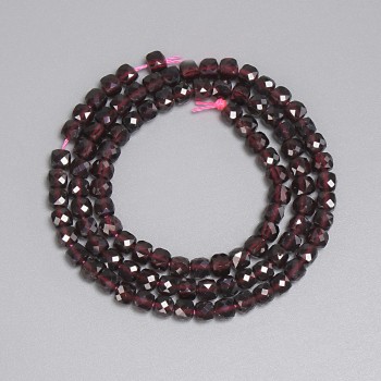 Garnet Beads, Faceted Cubes 4x4 mm, Length About 39 cm on Thread