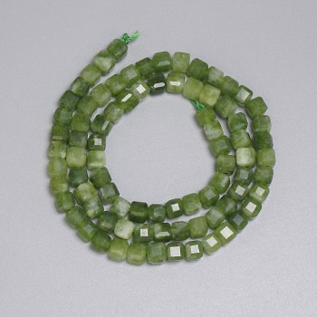 Jadeite Beads, Faceted Cube Shape, 4.5×4.5 mm, length 37 cm on thread