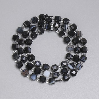 Faceted Agate Beads, Cube-shaped 5x5 mm +/- on Thread, 3 mm Seed Beads +/-