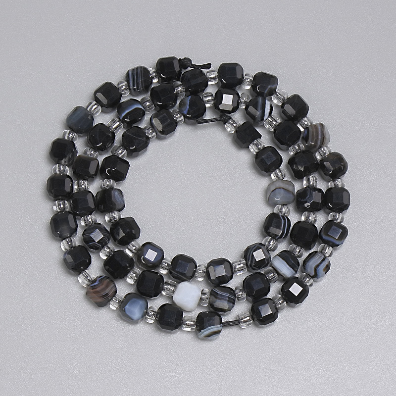 Faceted Agate Beads, Cube-shaped 5x5 mm +/- on Thread, 3 mm Seed Beads +/-