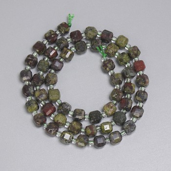 Dragon Blood Jasper Beads: Faceted Cubes 5x5 mm ±, Seed Beads 3 mm ±, Length 38 cm ± on Thread