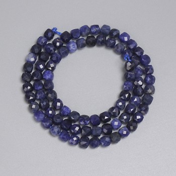 Faceted Sodalite Beads, Cube 4.5x4.5 mm, 39 cm Length on Thread