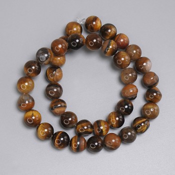 Tiger's Eye Beads, Smooth Round 10mm, Approximately 38 cm Length, On Fishing Line