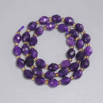 Sugilite Beads — Faceted Grain 8x6 mm, 5 mm +/-; Seed Beads 3 mm +/-; 36 cm Length on Thread