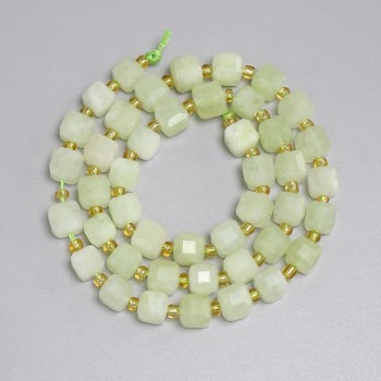 Chrysoprase-Olivine Faceted Cube Beads 6x6 mm ±, Seed Beads 3 mm ±, Length 37 cm ± on Thread