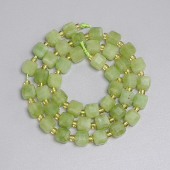 Chrysoprase (Olivine) Beads, Faceted Cube 6x6 mm, Seed Beads 3 mm, Length approx. 37 cm on string