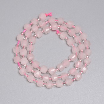 Pink Quartz Faceted Cube Beads 5x5 mm ±, with 3 mm Seed Beads ±, 38 cm ± Length on Thread