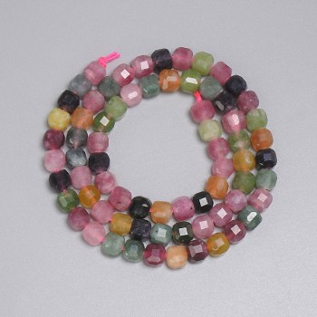 Tourmaline Beads, Faceted Cube 5x5 mm, 38 cm on Thread