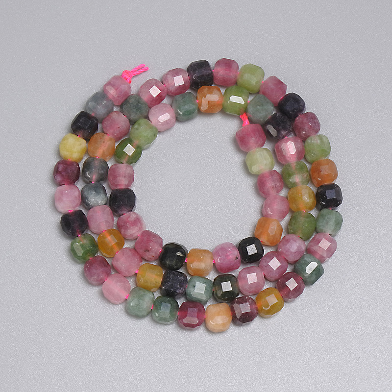 Tourmaline Beads, Faceted Cube 5x5 mm, 38 cm on Thread