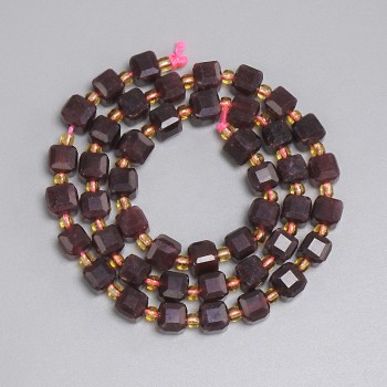 Tourmaline beads, faceted cube 6 mm +/- and seed beads 3 mm +/-, length 37 cm +/- on thread