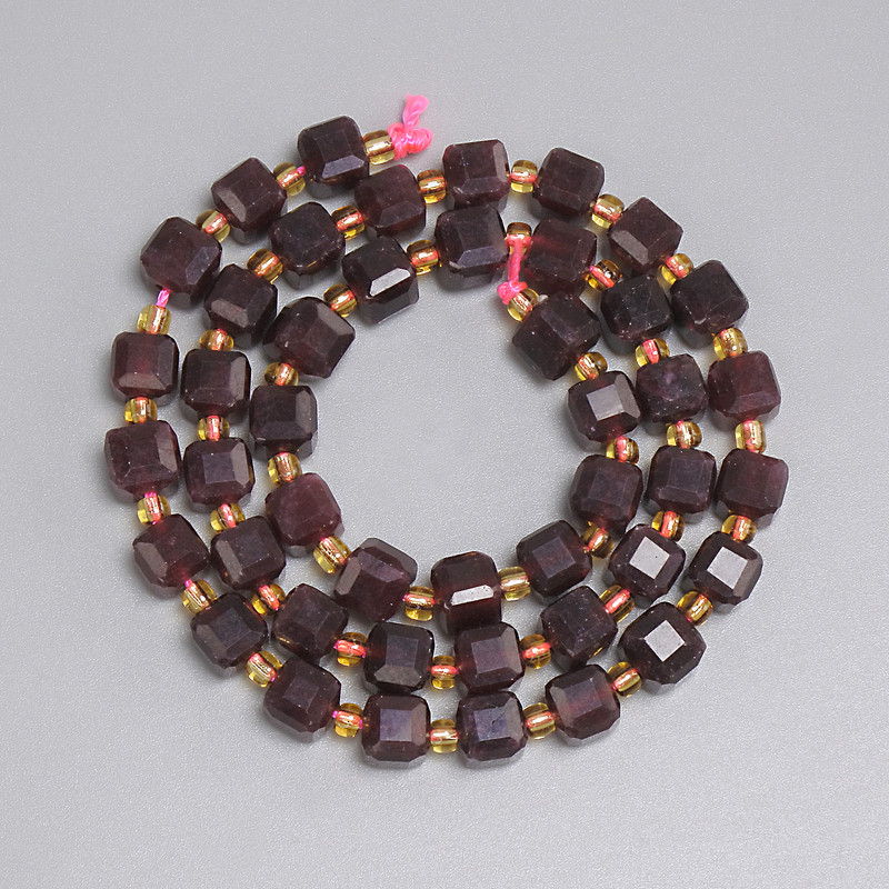 Tourmaline beads, faceted cube 6 mm +/- and seed beads 3 mm +/-, length 37 cm +/- on thread