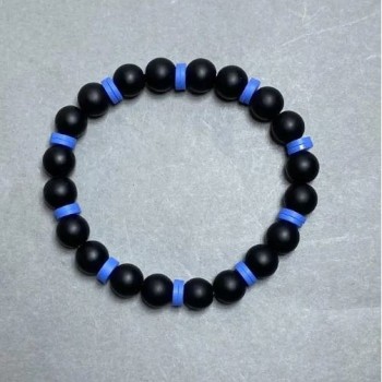 Shungite Bead Bracelet, 8 mm Diameter ±, Polymer Clay Rondelles 6×1 mm ±, Length 18 cm ± Stretch