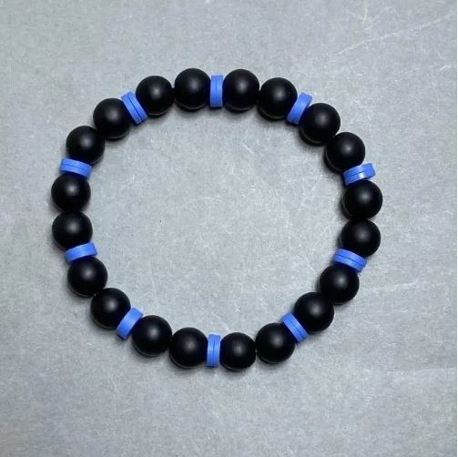 Shungite Bead Bracelet, 8 mm Diameter ±, Polymer Clay Rondelles 6×1 mm ±, Length 18 cm ± Stretch
