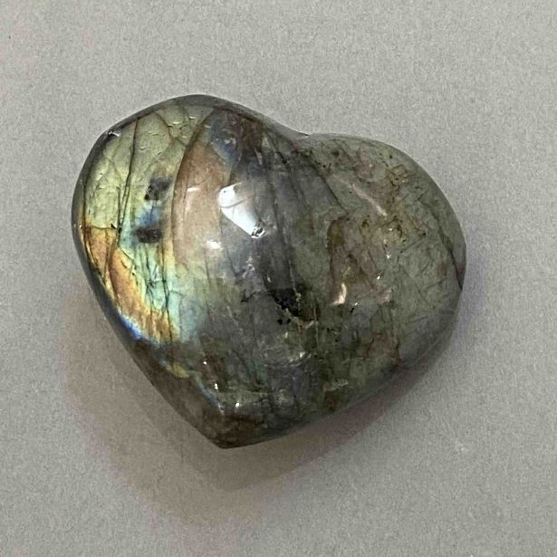 Labradorite heart-shaped souvenir stone, 49 x 41 x 23 mm, weight from 96 g