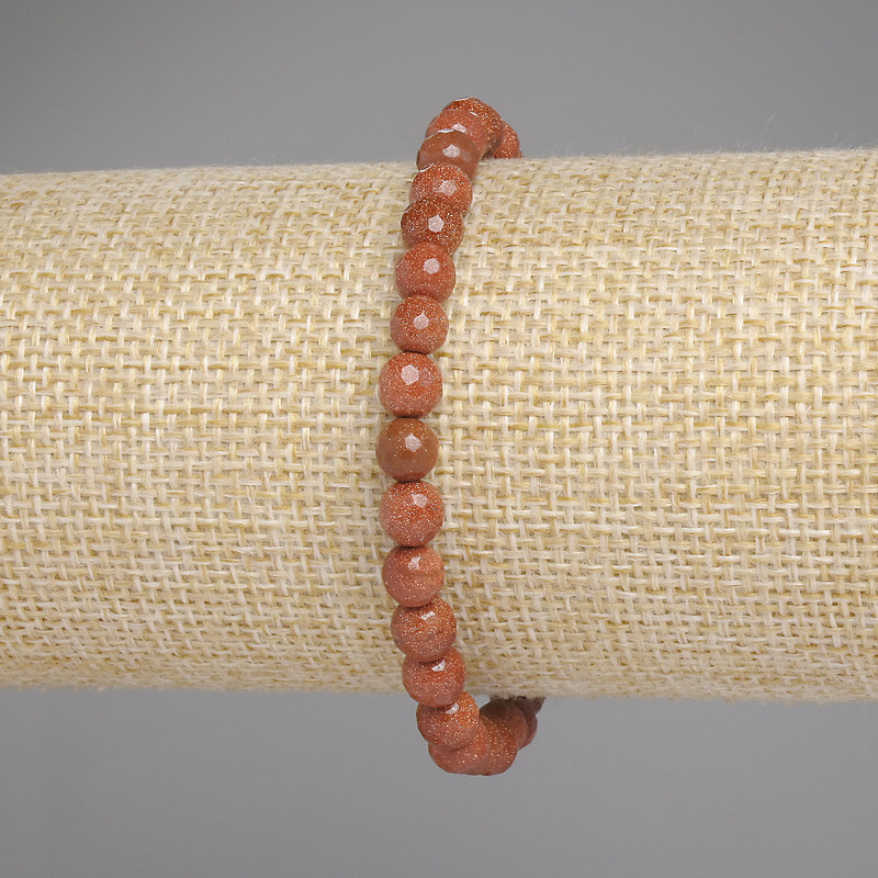 Aventurine Bracelet 'Golden Sand' with Faceted Beads, 6 mm Diameter, 18 cm Length, Stretch