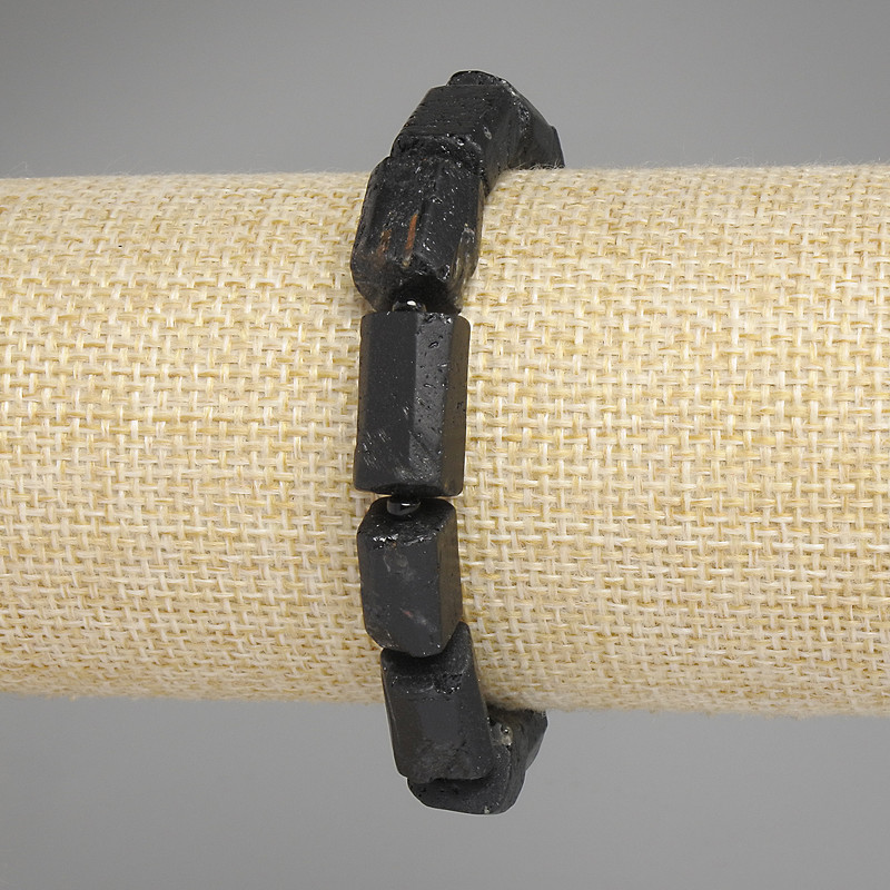 Schorl Tourmaline Bracelet with Faceted Beads, diameter 12-8 mm, 5-11 mm ±, 3 mm beads ±, length 18 cm ±, stretch