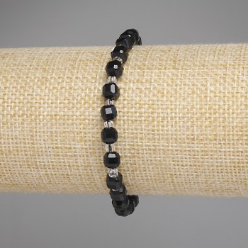 Faceted Tourmaline Cube Bracelet, 5×5 mm cubes, 3 mm beads, 18 cm length, elastic