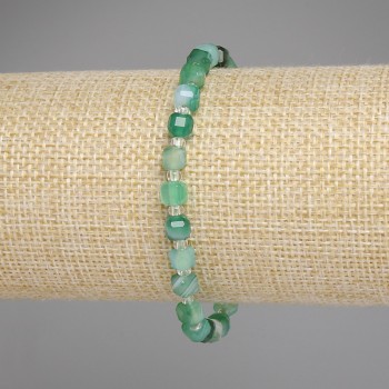 Faceted Agate Cube Bracelet, 5×5 mm cubes, 3 mm beads, length 18 cm, stretch
