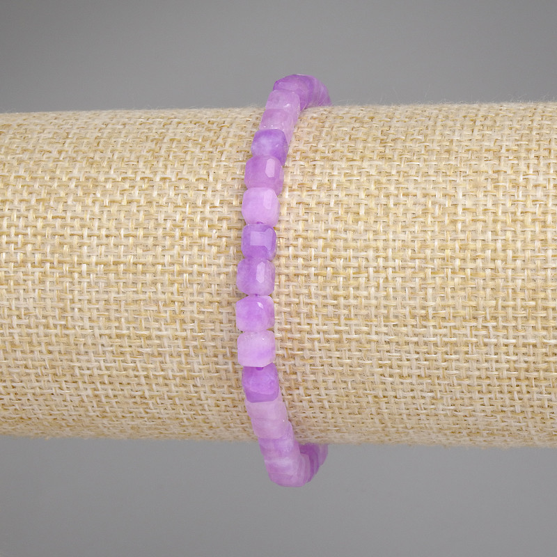 Bracelet Lavender Amethyst, faceted cube beads, 5×5 mm diameter, 18 cm length, stretchy