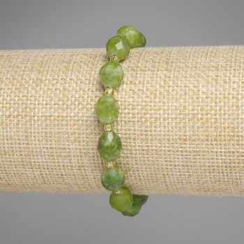 Jadeite Bracelet, Faceted Grain Beads, 10×8 mm diameter, 3 mm seed beads, length 18 cm, elastic
