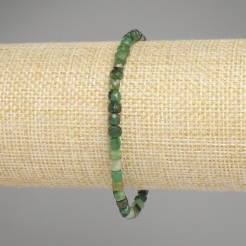Emerald bracelet with faceted cube beads, 4x4 mm diameter, 18 cm length, stretch