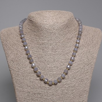 Faceted Smoky Agate Necklace with Cube Beads 7x7 mm, 3 mm Seed Beads, Length 45 cm with Clasp