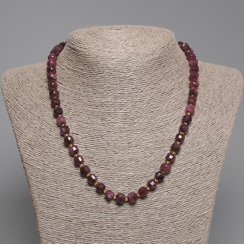 Tourmaline Necklace with Faceted Cubes, 7x7 mm diameter, 3 mm seed beads, 45 cm length, with clasp