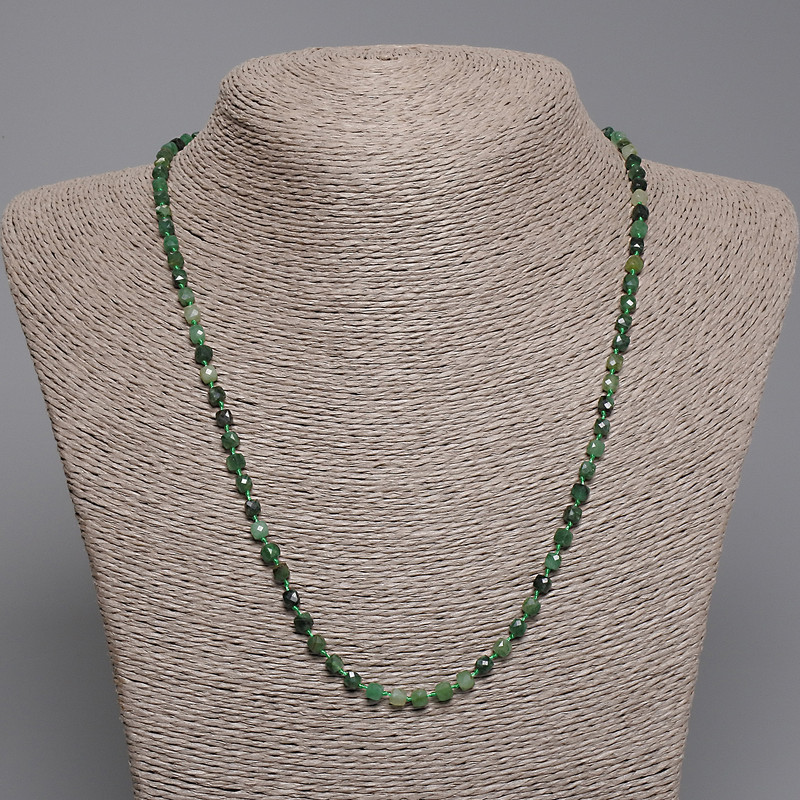 Emerald Necklace with Faceted Cubes, 3.5 mm Diameter, 50 cm Length, with Clasp