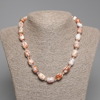 Desert Jasper Necklace with Barrel Beads, 14x10 mm ±, 5 mm seed beads ±, length 45 cm ± with clasp