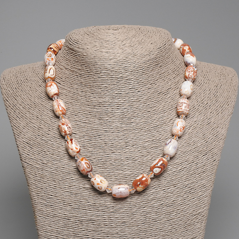 Desert Jasper Necklace with Barrel Beads, 14x10 mm ±, 5 mm seed beads ±, length 45 cm ± with clasp