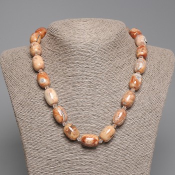 Desert Jasper Barrel Bead Necklace, diameter approx. 18×13 mm, 5 mm seed beads, 45 cm length, with clasp