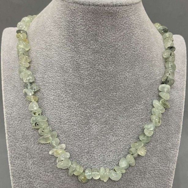 Prehnite Beads Necklace, Faceted, diameter 9-14×4-7 mm, length 45 cm +/- with clasp