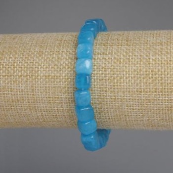 Aquamarine Cube Bracelet, 7–8 mm Beads, Stretch, about 18 cm long