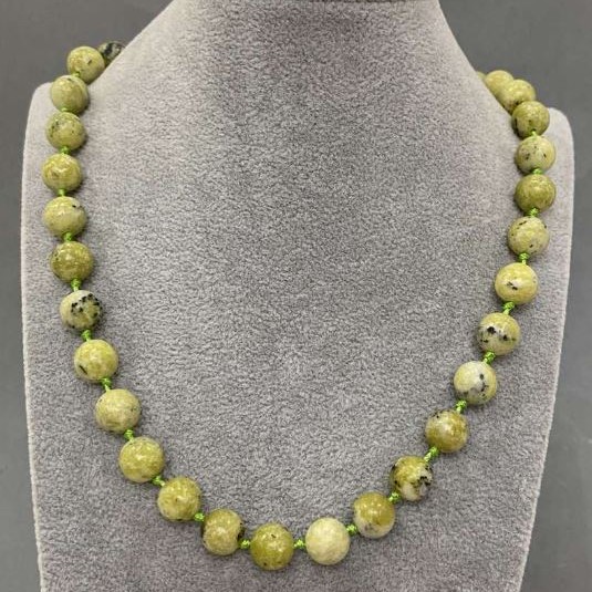 Jadeite Necklace with Smooth Beads 10.5 mm, 50 cm Length, with Clasp
