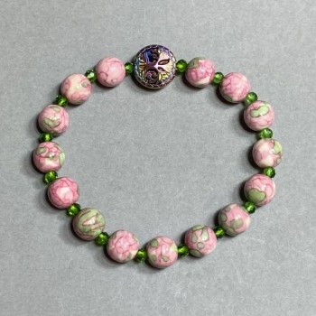 Bracelet Variscite (Imitation) Ball Beads 8mm ± Czech Crystal Rondelles 4x3mm ± Hematite 12mm ±, Length 18cm Stretch