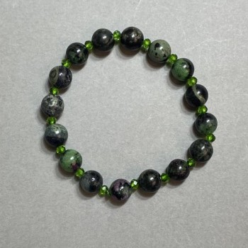Variscite Bead Bracelet 8mm +/-, Czech Crystal 4x3mm +/-, 18 cm Stretch