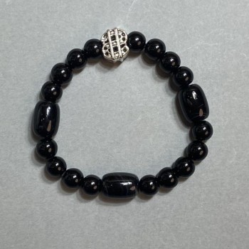 Agate Bead Bracelet - 8 mm Beads with Barrel 14x10 mm, Length 18 cm, Stretch