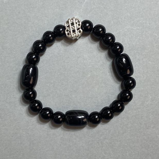 Agate Bead Bracelet - 8 mm Beads with Barrel 14x10 mm, Length 18 cm, Stretch