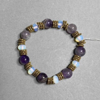 Amethyst Bead Bracelet 10mm ± Moonstone Rondelle 8x5mm ±, 18 cm Stretch