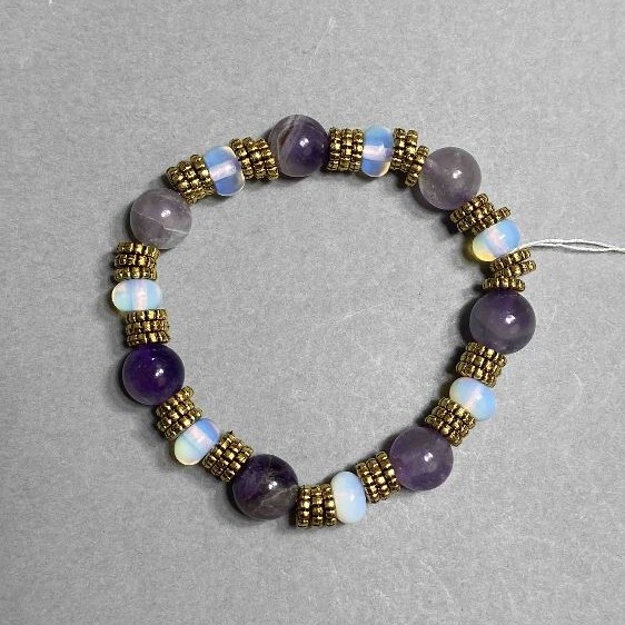 Amethyst Bead Bracelet 10mm ± Moonstone Rondelle 8x5mm ±, 18 cm Stretch