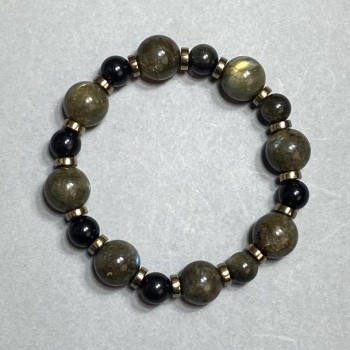 Bracelet with Labradorite beads 8–12 mm and Hematite rondelles 6×2 mm, 18 cm stretch