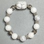 Bracelet with Howlite beads 12mm, Agate beads 12mm, and faceted elements 20x15mm, with metal inserts, 18 cm stretch