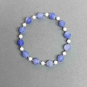 Bracelet with Frosted Agate Beads (8 mm and 4 mm) and Hematite Beads (2 mm), 18 cm Stretch