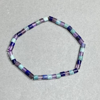 Assortment Bracelet (Aquamarine, Lazurite, Amethyst) 4x4 mm Cylindrical Beads, 18 cm stretchy length