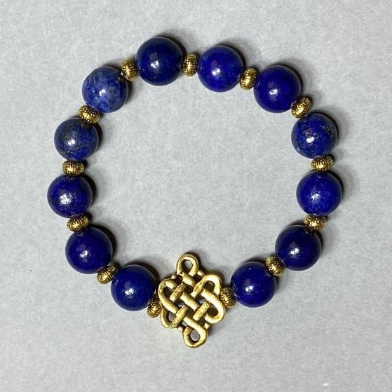 Azurite bead bracelet 10mm ± with metal accents, 18 cm stretch