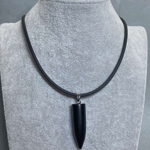 Agate Ball Pendant, 42×12 mm (approx.) on a rubber cord, length 60 cm + 5 cm extender chain