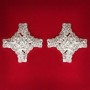 (25x25 mm) Women's earrings with white rhinestones, light metal, wedding and evening wear, studs or clip-ons, large cross