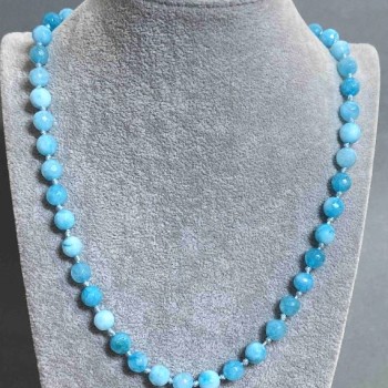 Aquamarine faceted-bead necklace, 7.5 mm diameter, 50 cm length with clasp